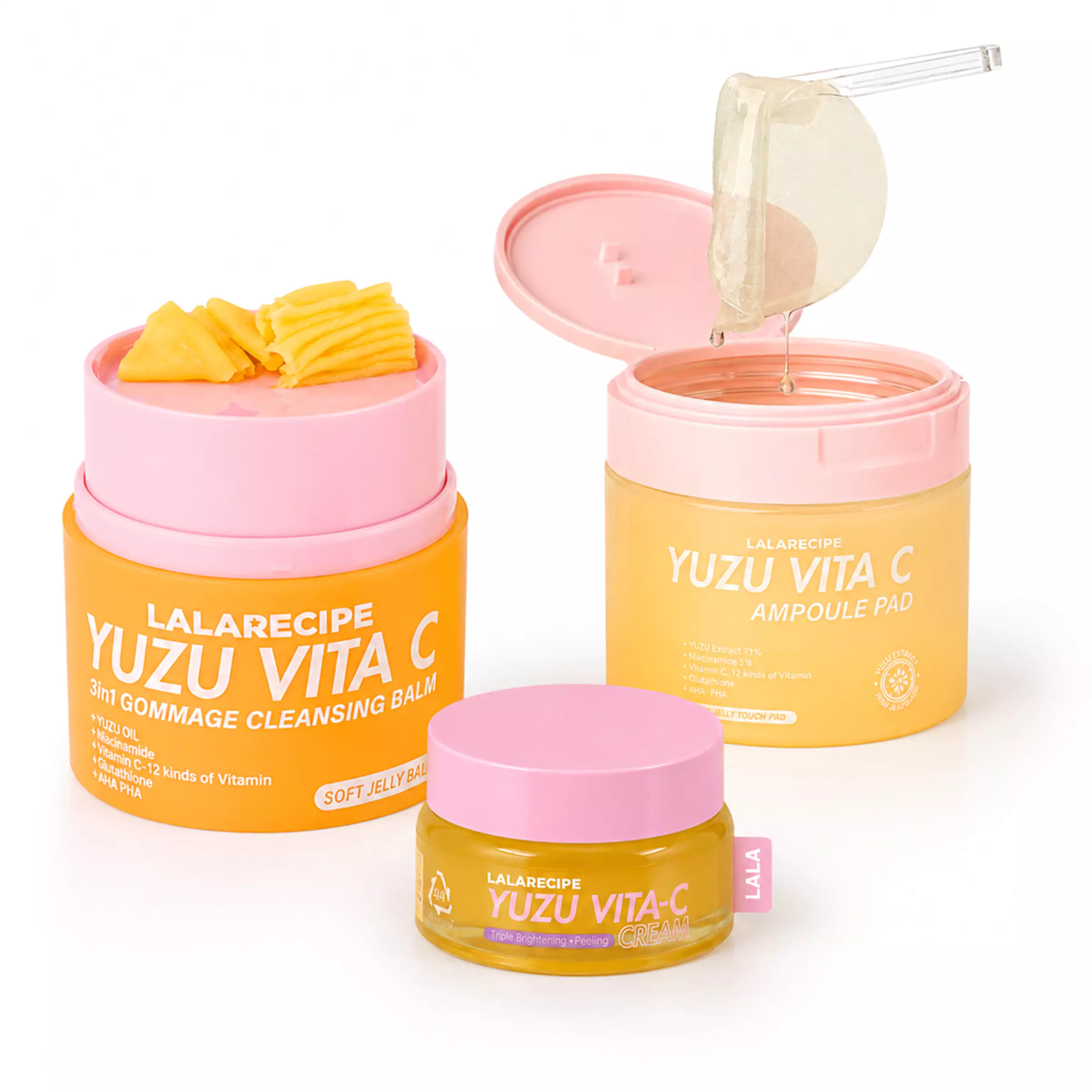 Yuzu Radiant Ritual Set with cleansing balm, ampoule pads, and face cream