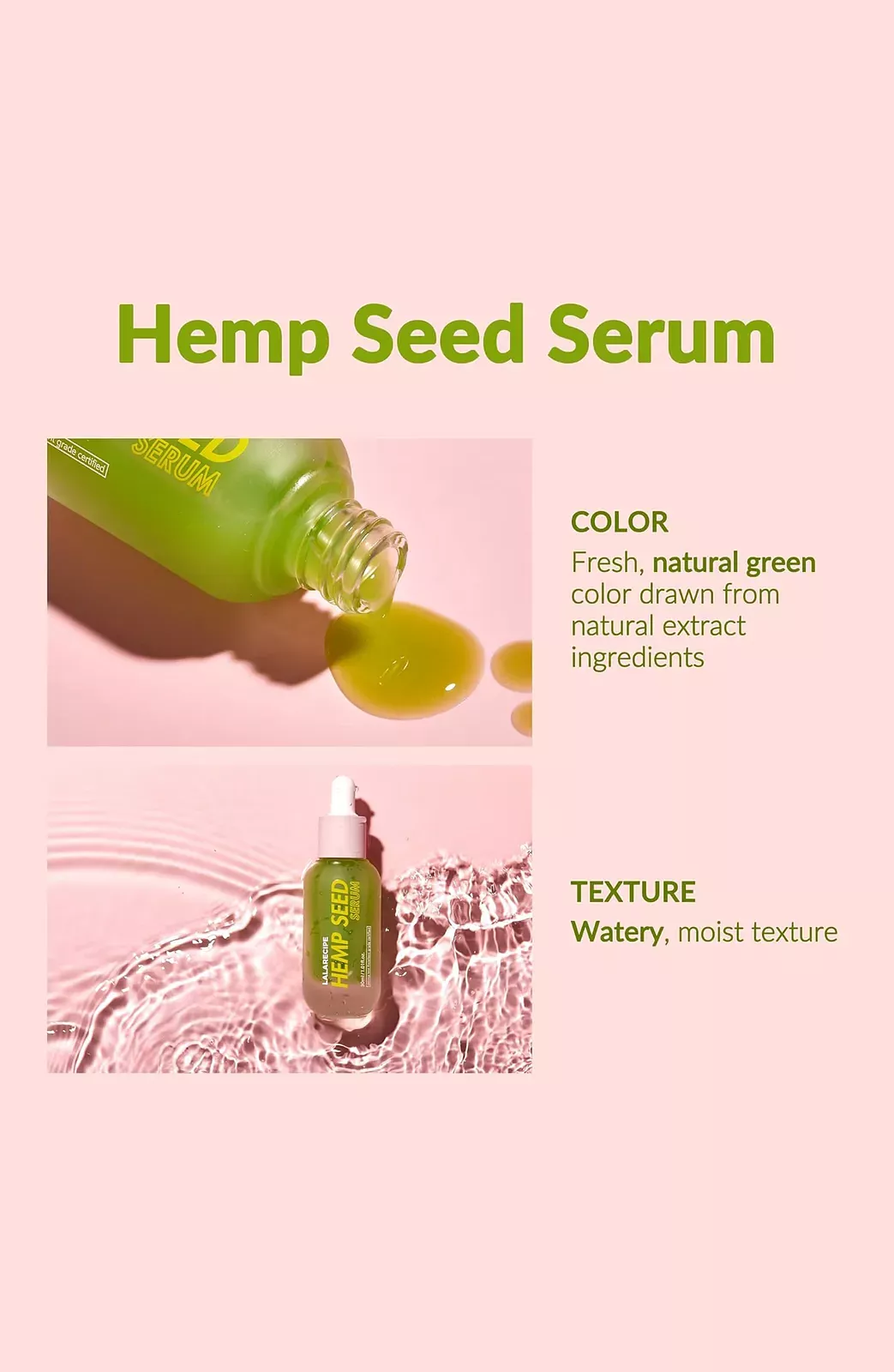 Hemp Seed Face Serum color and watery texture details